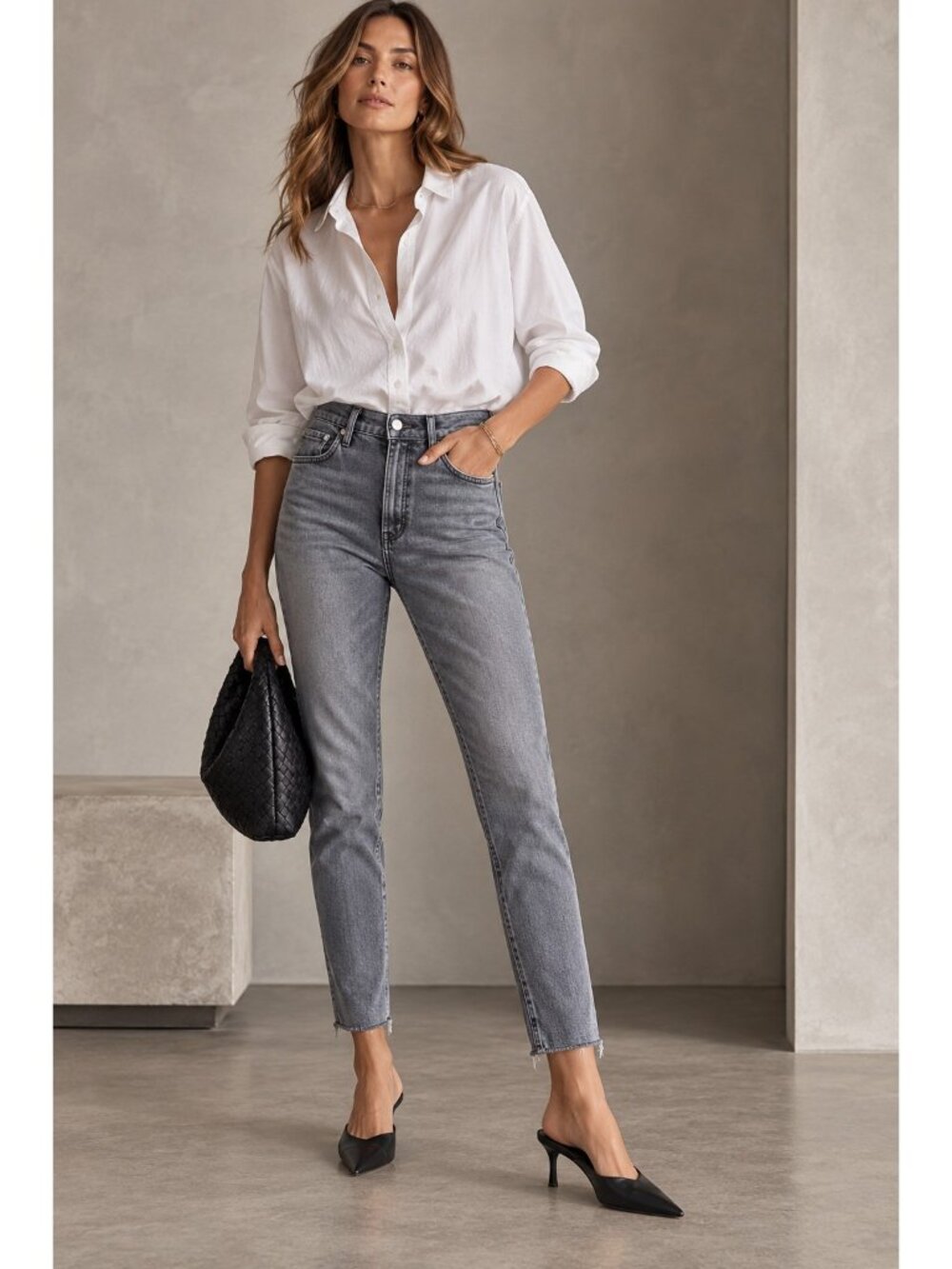 AGOLDE Nico High Rise Slim Jeans 29 Risk Grey Raw Hem Button Fly A093-1138